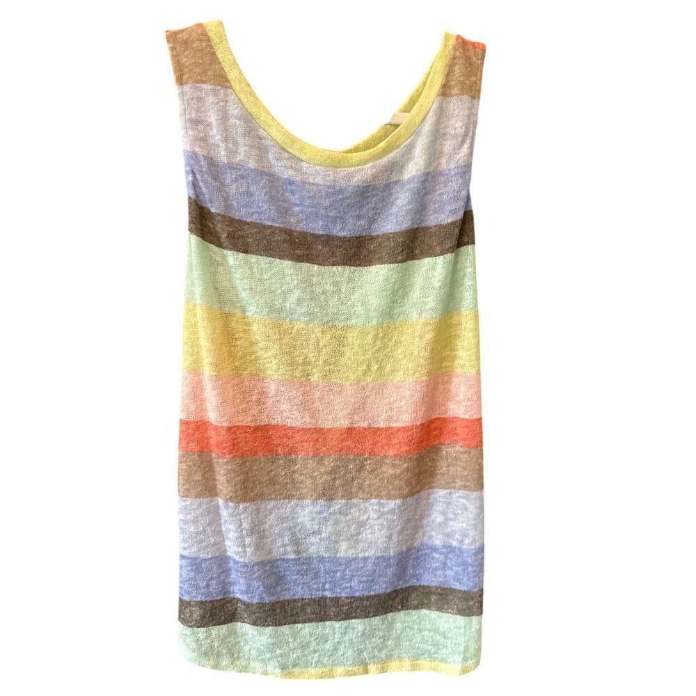 My Story Womens Boho Tank Top Sheer Knit Tie Back Multi-Color Striped Sleeveless
